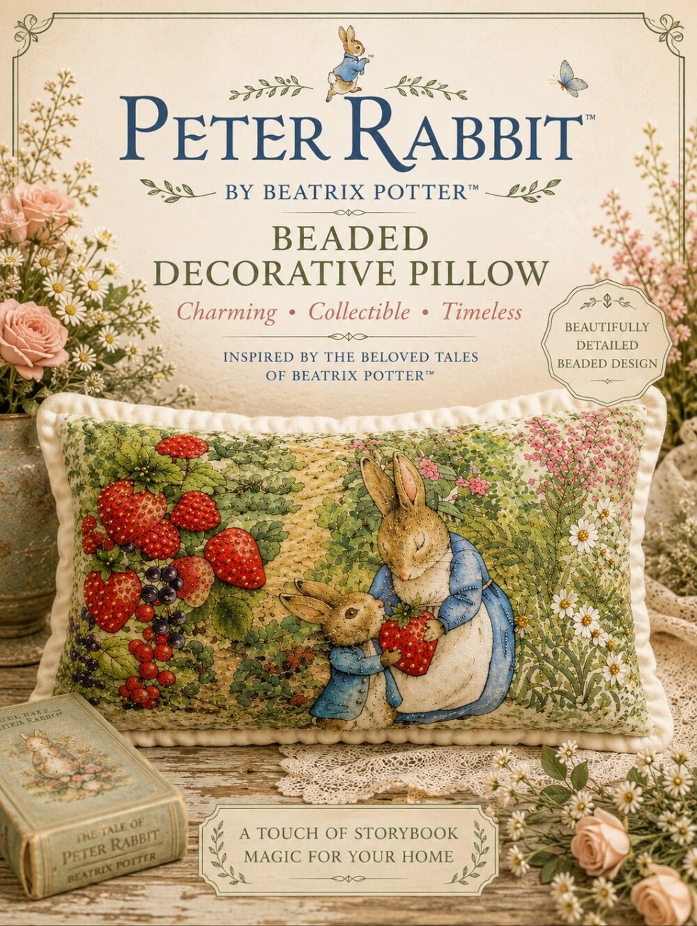 🍓🐰NWT Beatrix Potter PETER RABBIT Decorative Pillow